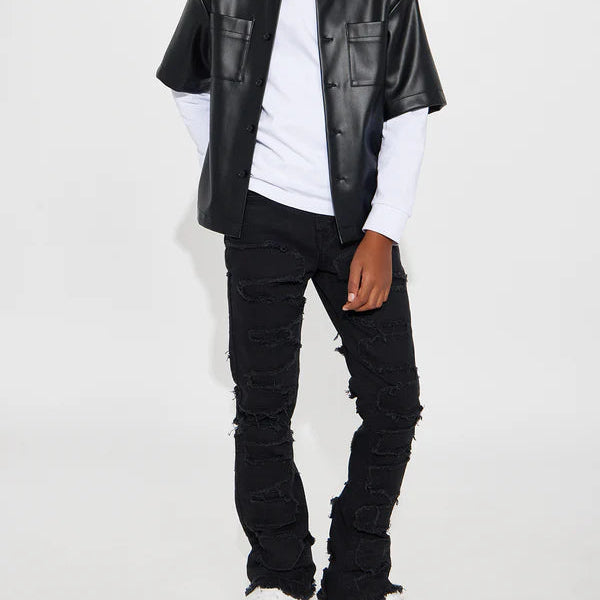 Frayed-Edge Slim-Fit Flared Jeans