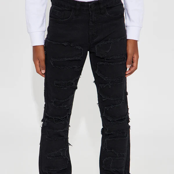 Frayed-Edge Slim-Fit Flared Jeans