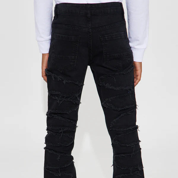 Frayed-Edge Slim-Fit Flared Jeans
